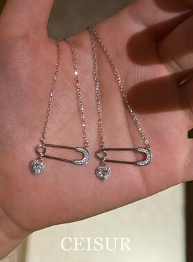 S925纯银闪钻爱心项链女款高级感