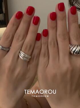 S925纯银韩系金属牛角包戒指女款