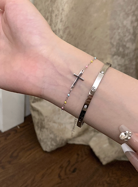 韩系彩虹糖十字架手链女2025新款