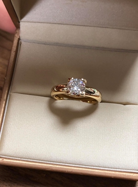S925纯银法式爆闪金色小方糖戒指
