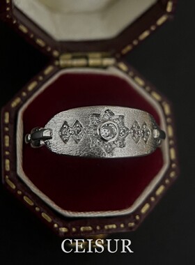 S925纯银拉丝八芒星守护盾牌戒指