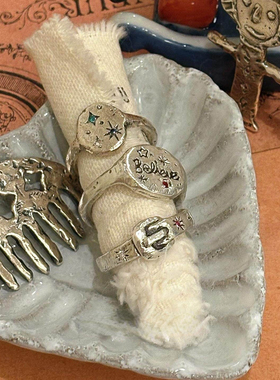 韩系叠戴圆盘雕刻星芒戒指女小众