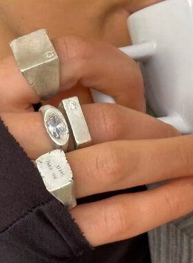 S925纯银中古做旧感粗银宽版戒指