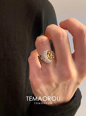 S925纯银宽表带满钻戒指小众设计