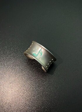 S925纯银中古凹面音乐符号戒指女