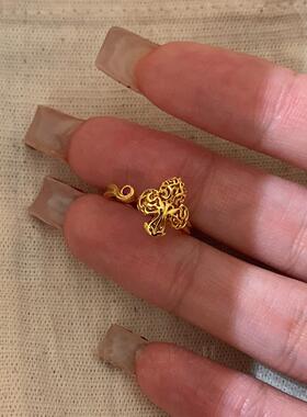 S925纯银复古做旧镂空红宝石戒指