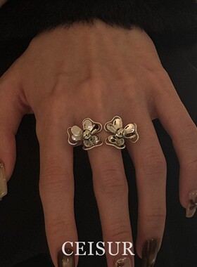 S925纯银复古花朵戒指女小众设计
