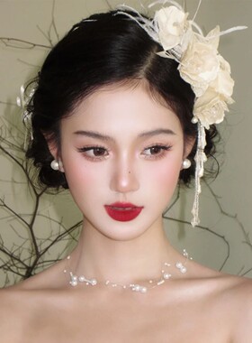 超仙羽毛花朵发箍新娘婚纱头饰女