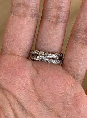 S925纯银爆闪三环一体素圈戒指女