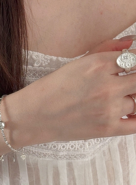 S925纯银中古椭圆雏菊花卉戒指女