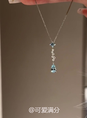 清冷感蓝色水滴仿锆石项链2025款