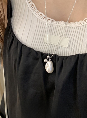 S925纯银韩系不规则珍珠抽式项链