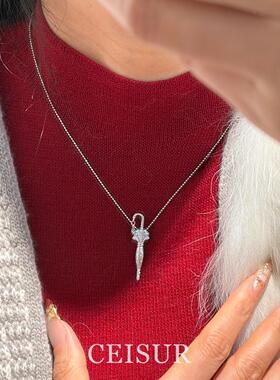 S925纯银闪钻立体雨伞项链女小众