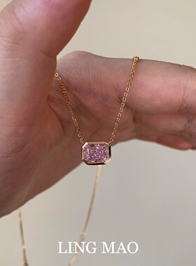 时尚粉色小方糖泡泡钻项链女小众