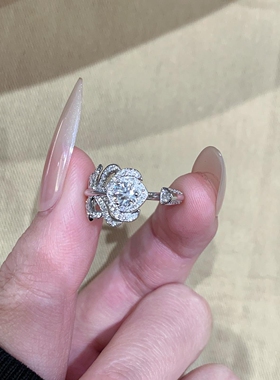 S925纯银闪钻孔雀羽毛戒指女小众