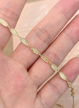 S925纯银韩系金色雕花伽罗叶手链