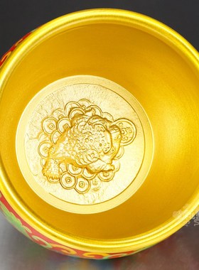 冰箱上的景泰蓝铜缸聚宝盆摆件进宝黄铜米缸大小号莲花水缸烟灰缸