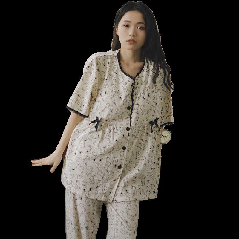 带胸垫哺乳睡衣夏季薄款喂奶月子服夏天纯棉产后孕妇家居服春夏装,淘宝优惠券,粉丝福利购,淘宝优惠卷