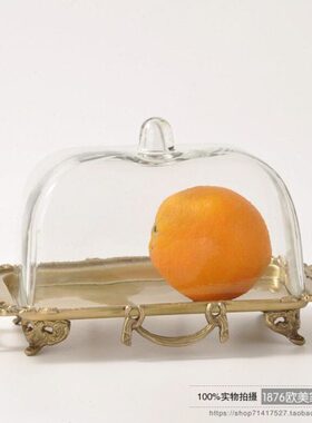 餐桌摆件印度进口糕点盘托盘玻璃罩果盘长甜品盘加厚黄铜轻奢法式