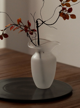 新中式白色磨g砂灰色玻璃水培花瓶现代样板房间客厅售楼部玄关装