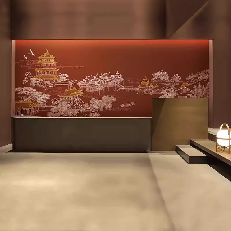 3d立体感浮雕新中式墙纸中国风客厅壁布硬包背Q景墙布酒店装修壁 - 图1