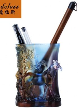 班德拉斯琉璃笔筒马摆件开业商务礼品办公室桌面摆设工艺装饰品