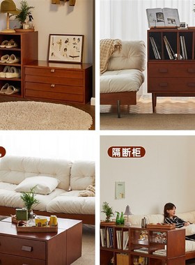 北欧实木书柜家用多功能收纳x落地组合展示柜书房覆古抽屉储物柜
