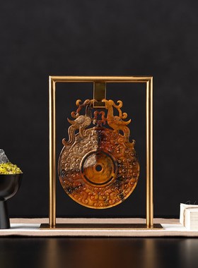 新中式复古玉璧摆件禅o意茶室宋代软装样板间博古架茶桌书房工艺