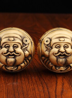 黄铜财神爷手球摆件实心铜手把件文玩手球手盘玩件创意礼品工艺礼