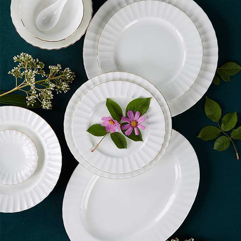 高淳陶瓷骨瓷餐具套装碗碟中式家用瓷器浮雕轻奢陶瓷纯白盘子,淘宝优惠券,粉丝福利购,淘宝优惠卷