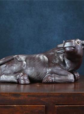 卧黑水牛 陶醉石湾陶瓷公仔装饰品 工艺品人气补缺角桌面摆件综合