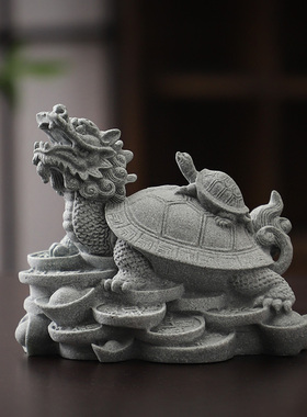 创意龙龟玄武f青砂石乌龟茶宠摆件微景观盆景鱼缸造景工艺品装饰