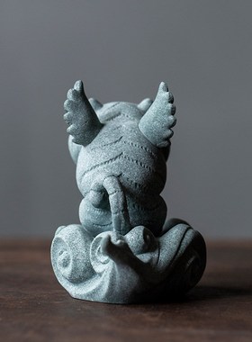 青砂石福虎添亿茶k宠 中式创意国风动物家居桌面茶台鱼缸装饰摆件