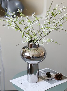 轻奢家居简约银色陶瓷插花瓶玄关客厅餐桌软装饰品电视柜花艺摆件