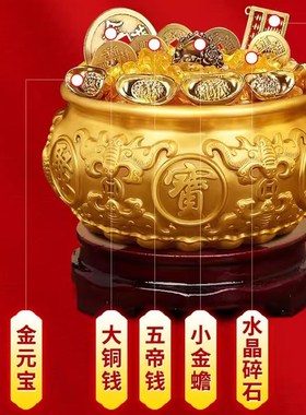 百福铜缸冰箱黄铜米缸聚宝盆铜器店铺家用客厅烟灰缸摆件工艺