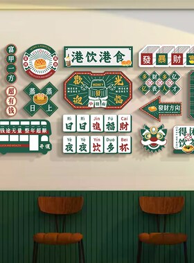 奶茶店墙面港式文化墙贴饭店背景墙复古挂画包厢包间国潮装饰壁画
