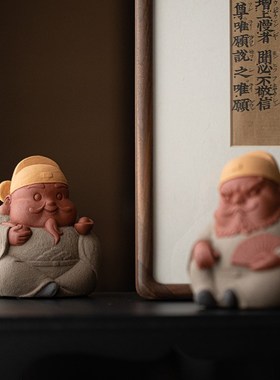 创意紫砂钟馗禅意摆件中式家居客厅茶室茶桌小财神装饰工艺品摆设