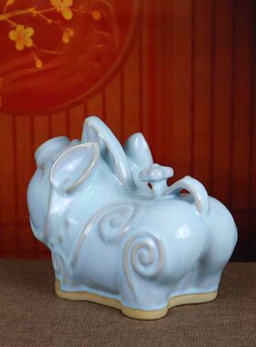 书房卧室装饰摆设瓷花瓶呆家居萌卡通小猪摆件白色陶瓷禹州神垕钧