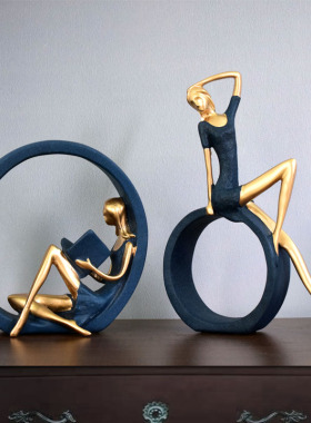 北欧读书少女孩摆件现代简约抽象家居饰品瑜伽装饰复古工艺品摆设