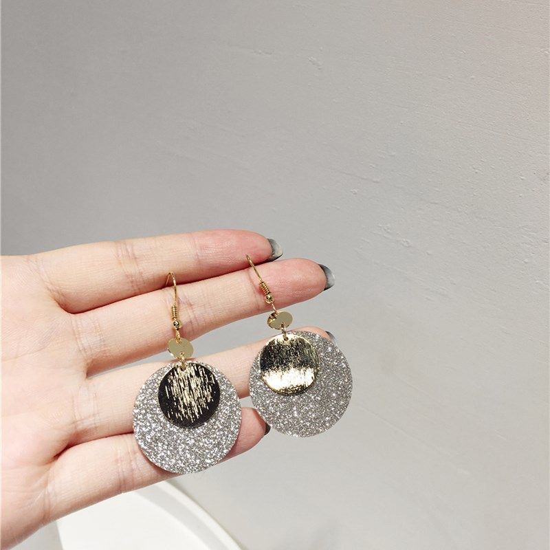 韩版时尚网红气质磨砂圆形耳钩 闪闪精致金属片大气耳环配饰品新,淘宝优惠券,粉丝福利购,淘宝优惠卷