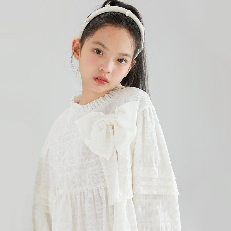 法式甜美白色泡泡袖连衣裙秋女童洋气时髦学院风休闲女孩子裙子,淘宝优惠券,粉丝福利购,淘宝优惠卷