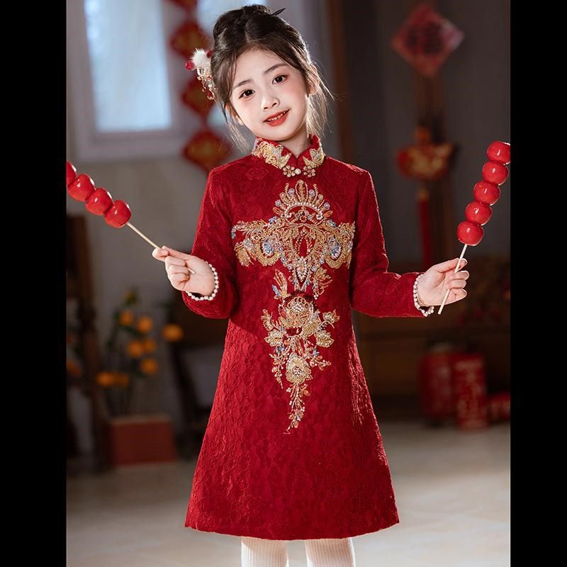 女童旗袍2024新款秋冬过年新中式喜庆高端宝宝礼服儿童拜年服红色,淘宝优惠券,粉丝福利购,淘宝优惠卷