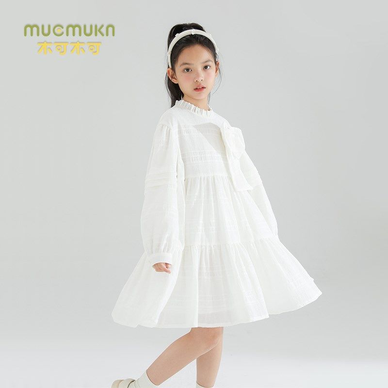 法式甜美白色泡泡袖连衣裙秋女童洋气时髦学院风休闲女孩子裙子,淘宝优惠券,粉丝福利购,淘宝优惠卷