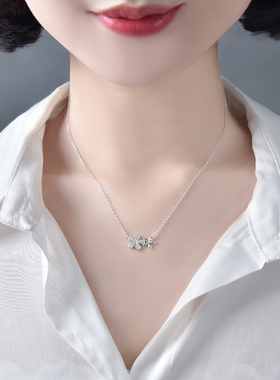 999纯银项链女时尚个性清新文艺气质锁骨短链花朵2021新潮款镶钻