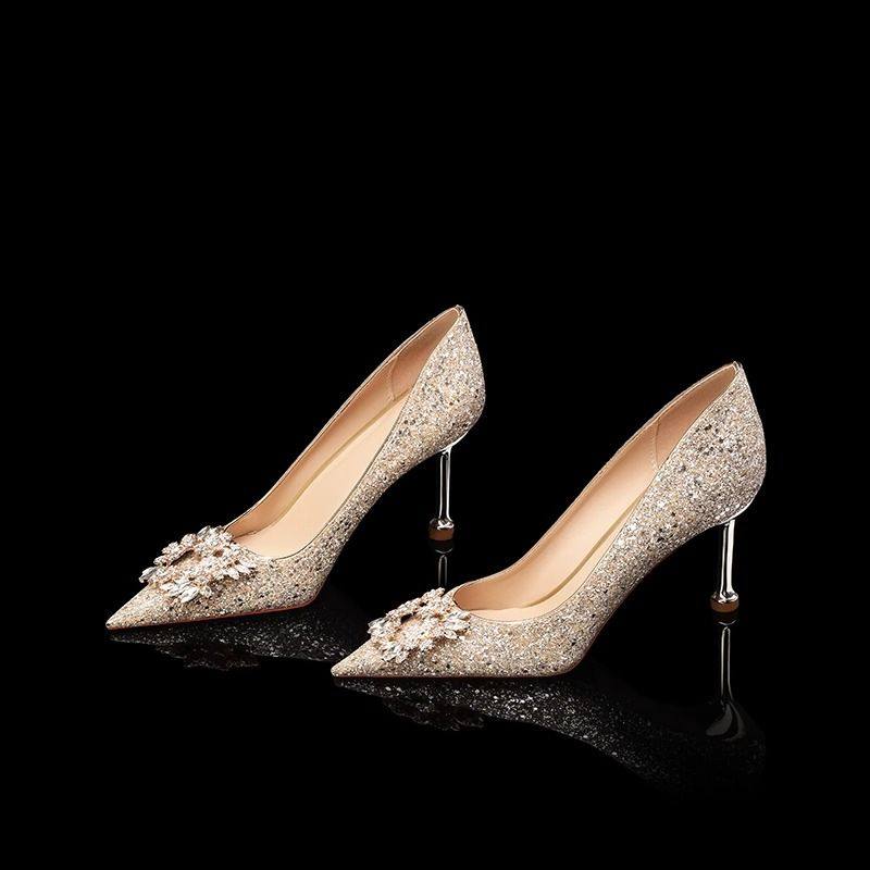 主纱婚鞋禾秀婚纱两穿新娘鞋女2025新款金色水晶高跟鞋不累脚婚礼,淘宝优惠券,粉丝福利购,淘宝优惠卷