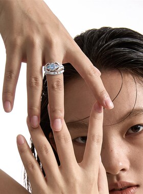 谜瞳拉丝戒指女小众设计轻奢高级感开口可调节情侣对戒男配饰礼物