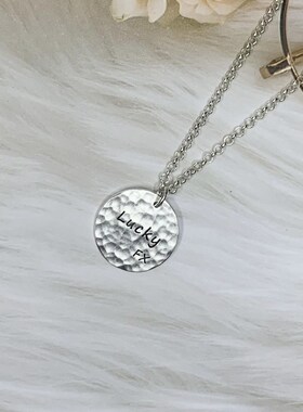 纯银定制 锤纹项链 银饼 星球月球字母刻字图案生日情人节520礼物
