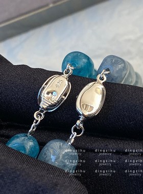 蓝色天然石串珠玉髓项链女士复古新中式轻奢高级感锁骨链脖子配饰