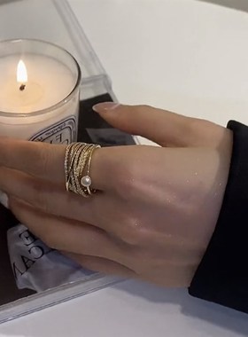 韩国设计感微镶锆石交叉开口戒指网红冷淡风食指戒个性夸张指环女