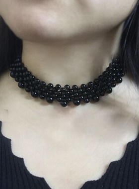 韩国黑色宽锁骨链项链女短款锁骨颈链项圈简约脖圈遮疤痕宽项链